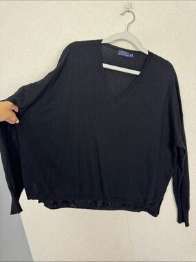 Polo Ralph Lauren Women’s Black V-Neck Sweater XL Oversized Lightweight Knit